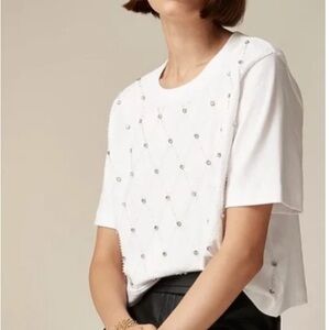 J. CREW Relaxed Fit Cropped T-shirt Lattice Embellished M